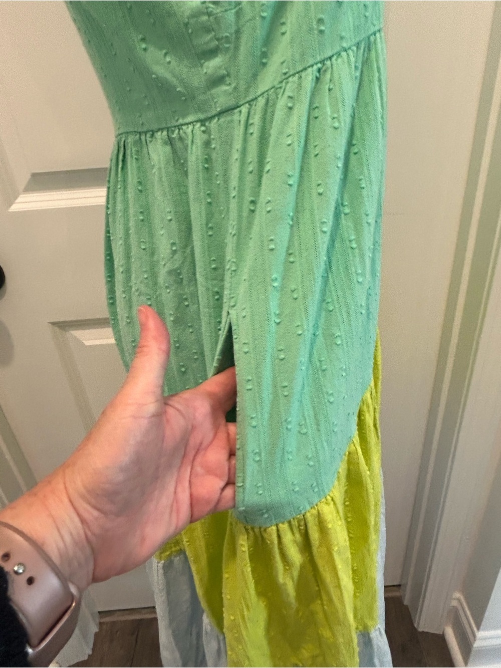 Tanya Taylor Tiered Swiss Dot Colorblock Maxi Dress Size 2 Mint Green Lime - Picture 4 of 12